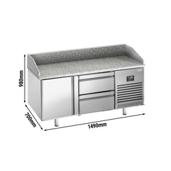 Stół chłodniczy do pizzy PREMIUM PLUS - 1490x700mm - z blatem granitowym - 1‑drzwiowy, 2 szuflady