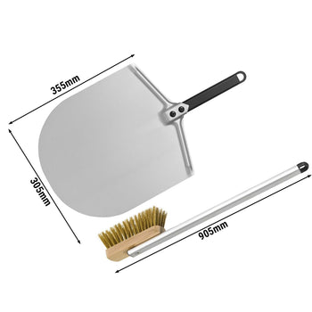 (ZESTAW) Łopatka do pizzy – 305 x 355 mm i szczotka do pieca do pizzy - Prime Gastro