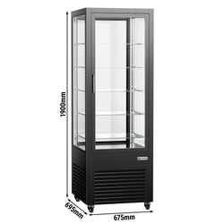 Witryna chłodnicza panoramiczna - 440L - 670mm - podwójne przeszklenie (4 strony) - z 5 półkami - z oświetleniem LED - Czarny