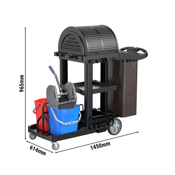 Reinigungswagen - offen - 2 Behälter, Mopwringer, Wäschesack & Rollhaube