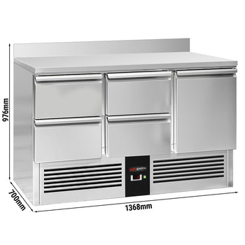 Stół chłodniczy PREMIUM - 1370x700 mm - 1 drzwi, 4 szuflady & panel tylny - Prime Gastro
