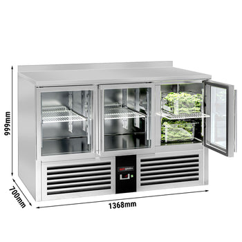 Stół chłodniczy PREMIUM - 1370x700 mm - 3 szklane drzwi & panel tylny - Prime Gastro