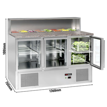 Saladette ECO - 1370 mm - 3 szklane drzwi - z blatem ze stali nierdzewnej dla 8x GN 1/6 - Prime Gastro