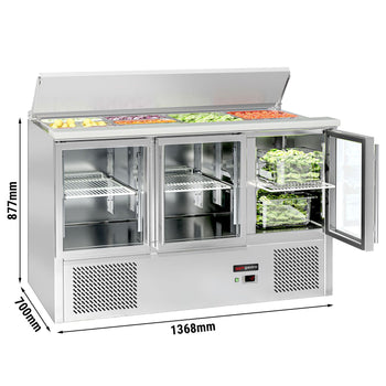 Saladette ECO - 1370 mm - 3 szklane drzwi - z wlotem na 4x GN 1/1 i pokrywą ze stali nierdzewnej - Prime Gastro