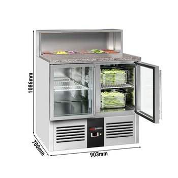 Stół Sałatkowy PREMIUM - 903 mm - nadstawka ze stali nierdzewnej - dla 5x GN 1/6 - 2 szklane drzwi - Prime Gastro