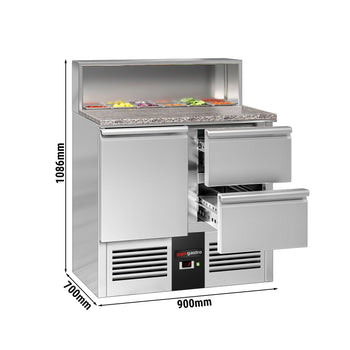 Stół Sałatkowy PREMIUM - 903 mm - nadstawka ze stali nierdzewnej dla 5x GN 1/6 - 1 drzwi & 2 szuflady - Prime Gastro