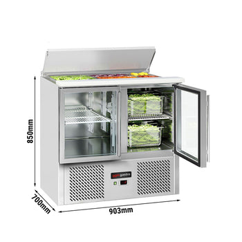 Saladette ECO - 903 mm - 2 szklane drzwi - z wlotem na 2x GN i 3x GN 1/6 oraz pokrywą ze stali nierdzewnej - Prime Gastro