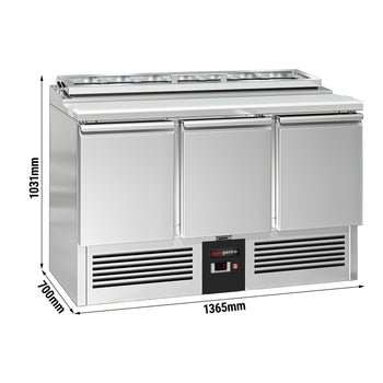 Stół Sałatkowy PREMIUM - 1365 mm - 3 drzwi - dla 7x GN 1/3 - szklana pokrywa - Prime Gastro