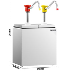 Saucen - / Dosierspender - 2x 2,5 Liter - tropfsicherer Auslauf - inkl. Edelstahlgestell