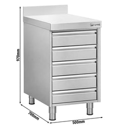 Profesjonalna szafka do przechowywania ciasta – 5 szuflad – 500 × 700 mm – z listwą czołową