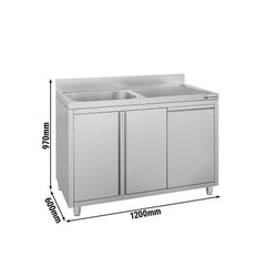 Szafka zlewozmywakowa ECO – 1200 x 600 mm – z koszem na śmieci i 1 zlewem po lewej stronie