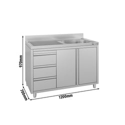 Szafka zlewozmywakowa ECO – 1200 x 700 mm – 3 szuflady i 1 zlew po prawej stronie