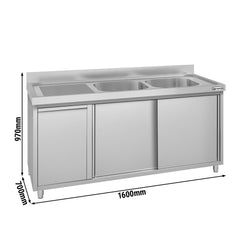 Szafka zlewozmywakowa ECO – 1600 x 700 mm – z koszem na śmieci i 2 zlewami po prawej stronie