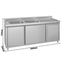 Szafka zlewozmywakowa ECO – 2000 x 700 mm – z koszem na śmieci i 2 zlewami po lewej stronie