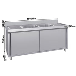 Szafka zlewozmywakowa ECO - stal nierdzewna AISI 304 - 1800x700mm - z 2 komorami środkowa