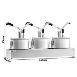 Saucen - / Dosierspender inkl. Edelstahlgestell - 3x4 Liter - einstellbarer Dosierung