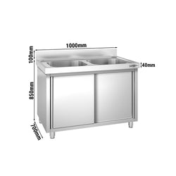 Szafka zlewozmywakowa PREMIUM - stal nierdzewna AISI 304 - 1000x700mm - z 2 komorami środkowa