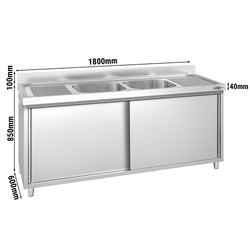 Szafka zlewozmywakowa PREMIUM - stal nierdzewna AISI 304 - 1800x600mm - z 2 komorami środkowa