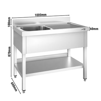 Stół zlewozmywakowy PREMIUM - 1000x600 mm - z półką dolną i 1 zlewem po lewej stronie - Prime Gastro