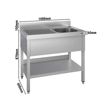 Stół zlewozmywakowy ECO - 1000x600 mm - z półką dolną i 1 zlewem po prawej stronie - Prime Gastro