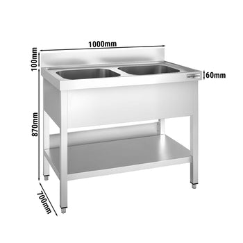 Zlewozmywak PREMIUM - 1000x700 mm - z dolną półką & 2 zlewami pośrodku - Prime Gastro