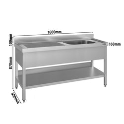 Zlewozmywak ECO - 1600 x 600 mm - z podstawą i 1 komorą po prawej stronie