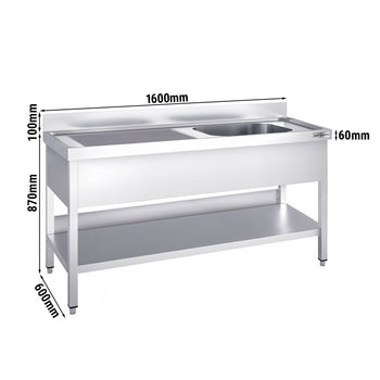 Zlewozmywak PREMIUM - 1600 x 600 mm - z podstawą i 1 komorą po prawej stronie - Prime Gastro