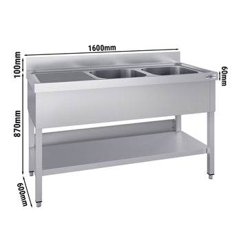 Stół zlewozmywakowy ECO - 1600x600mm - z półką dolną i 2 zlewami po prawej stronie - Prime Gastro