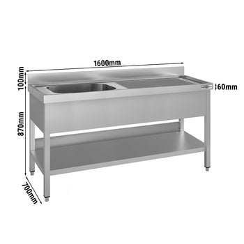 Zlewozmywak ECO - 1600 x 700 mm - z podstawą i 1 komorą po lewej stronie - Prime Gastro