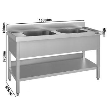 Zlewozmywak ECO - 1600x600 mm - z podstawą i 2 komorami pośrodku - Prime Gastro