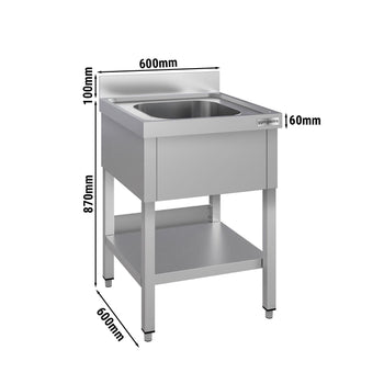 Stół zlewozmywakowy ECO - 600x600 mm - z dolną półką i 1 zlewem - Prime Gastro