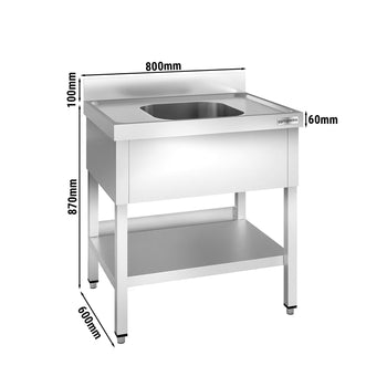 Stół zlewozmywakowy PREMIUM - 800x600mm - z dolną półką i 1 zlewem - Prime Gastro