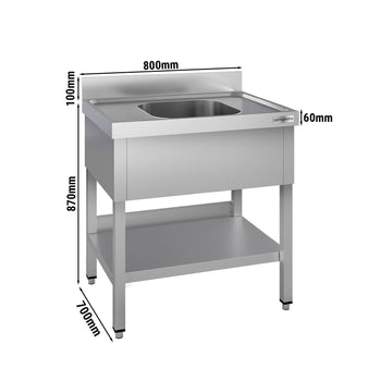 Stół zlewozmywakowy ECO - 800x700 mm - z dolną półką i 1 zlewem - Prime Gastro