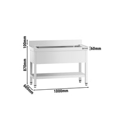Stół zlewozmywakowy do mycia garnków Premium - 1000x600mm - z dolną półką & 1 zlewem