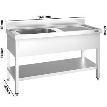 Stół zlewozmywakowy PREMIUM - 1600x600 mm - z półką dolną i 1 zlewem po lewej stronie - Prime Gastro