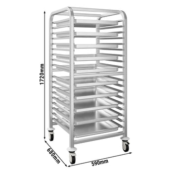 Ze stali nierdzewnej Wózek do transportu pojemników i tac - na 17 pojemników GN 2/1 - z cichymi kółkami