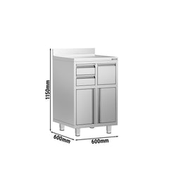 Szafka robocza - do ekspresu do kawy - 600x600mm - z 2 szufladami, 1 drzwiami skrzydłowymi i z rantem