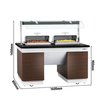 Lada bufetowa DUBLIN - 1600 mm - z 2 naczyniami do podgrzewania & kółkami - Prime Gastro