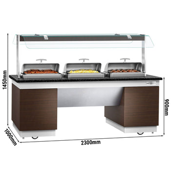 Lada bufetowa DUBLIN - 2300 mm - z 3 naczyniami do podgrzewania & kółkami - Prime Gastro