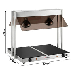 Płyta grzewcza bufetowa - ze stali nierdzewnej - ze szklaną płytą - 730mm - 1,07kW - z 2 lampami na podczerwień - z osłoną szklaną
