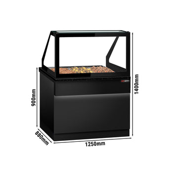 Witryna grzewcza TORONTO - 1250 mm - dla 3x GN 1/1 - czarny panel przedni - blat roboczy kuchenny z czarnego granitu - Prime Gastro