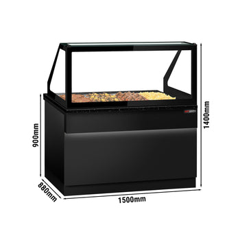 Witryna grzewcza TORONTO - 1500 mm - dla 4x GN 1/1 - czarny panel przedni - blat roboczy kuchenny z czarnego granitu - Prime Gastro