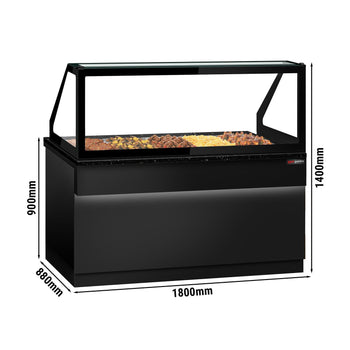 Witryna grzewcza TORONTO - 1800 mm - dla 5x GN 1/1 - czarny panel przedni - blat roboczy kuchenny z czarnego granitu - Prime Gastro