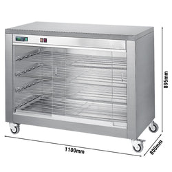 Szafka grzewcza z przesuwanymi szklanymi drzwiami i 4 półkami - 1100x800x895 mm