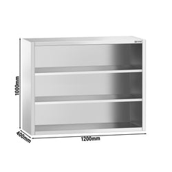 Szafka wisząca ze stali nierdzewnej PREMIUM - 1200x400mm - otwarta - 1000mm wysokości