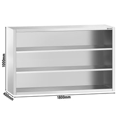 Szafka wisząca ze stali nierdzewnej PREMIUM - 1800x400mm - otwarta - 1000mm wysokości