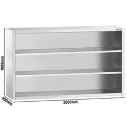 Szafka wisząca ze stali nierdzewnej PREMIUM - 2000x400mm - otwarta - 1000mm wysokości
