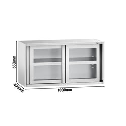 Szafka wisząca naścienna ze stali nierdzewnej - 1000x400 mm - z przesuwanymi szklanymi drzwiami - 650 mm wysokości