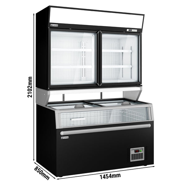 Supermarketowa chłodziarka ścienna - 2 drzwi - wraz z wyspą do mrożonek - czarna - Prime Gastro