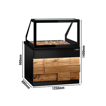 Witryna grzewcza TORONTO - 1250 mm - drewniany panel przedni - do 3x GN 1/1 - blat roboczy kuchenny z czarnego granitu - Prime Gastro